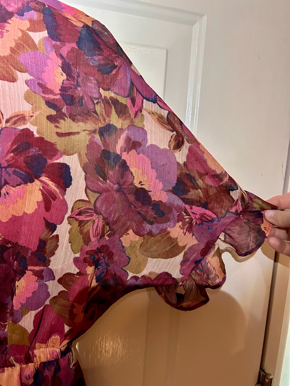 SOFIA Floral Surplice Peplum Blouse in Berry Mix - Picture 6 of 6
